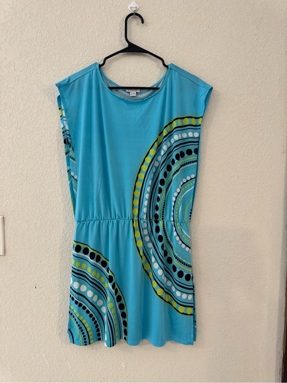 VENUS Turquoise Dress with Green and Black Circular Print